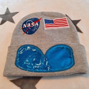 Mad Engine NASA Embroidered Patch Cuffed Beanie Knit Hat Toboggan Gray